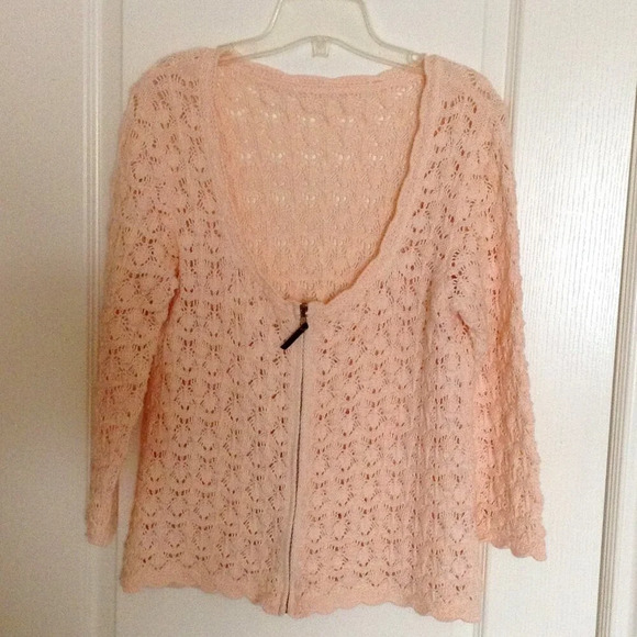 Zara Knit Women's Size L Crochet Cotton Blend Cardigan Peach Cottage Core - Picture 1 of 8